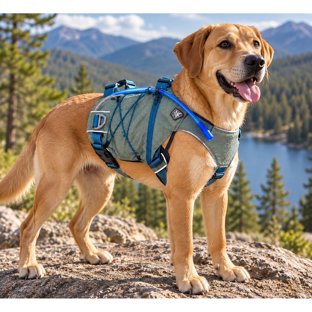 Arcadia Trail Dog Hydration Pack Harness Water Bladder Hiking Blue Gray Used